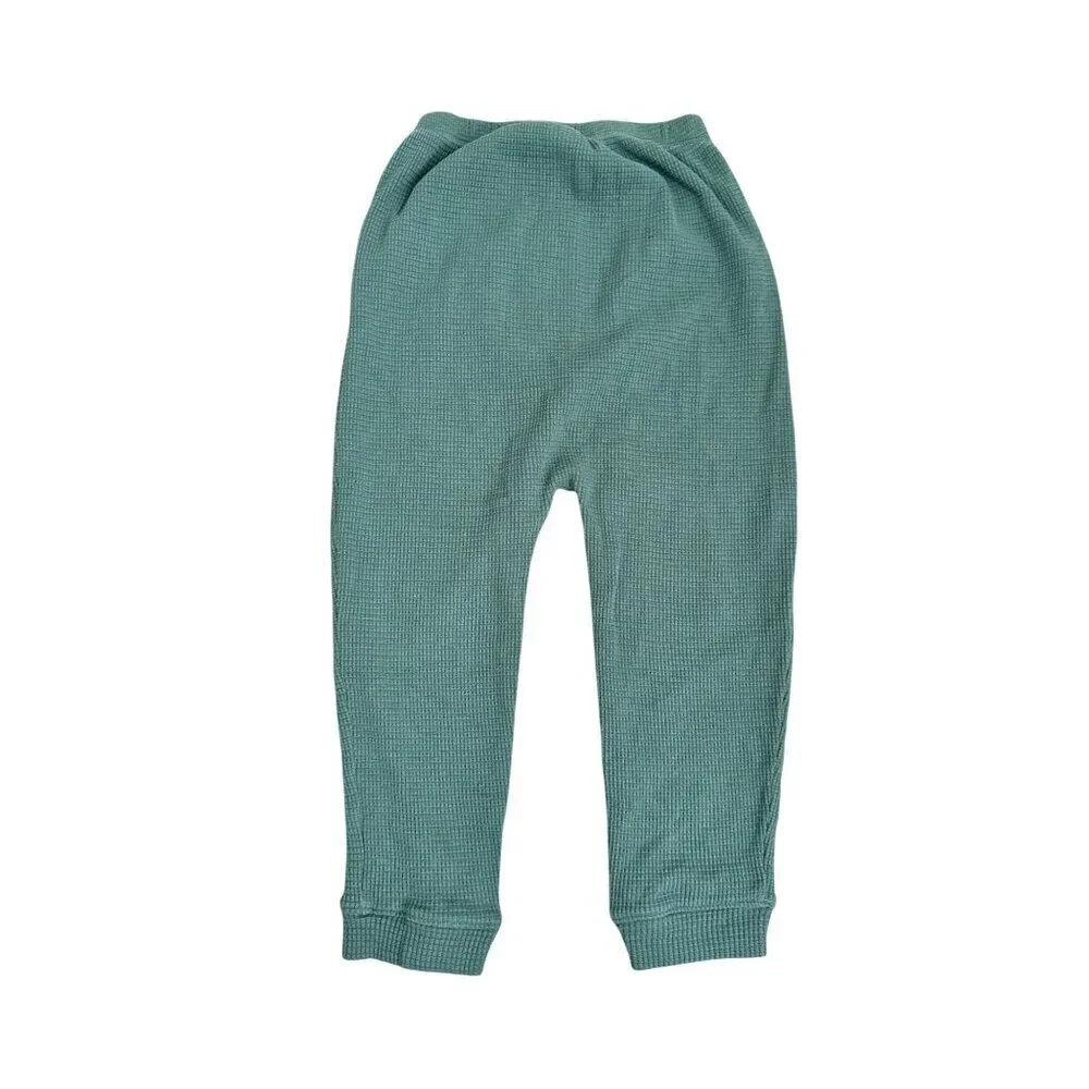 Little Co. Size 5T Toddler Waffle Knit Jogger Pants With Button Front In Sage Gr
